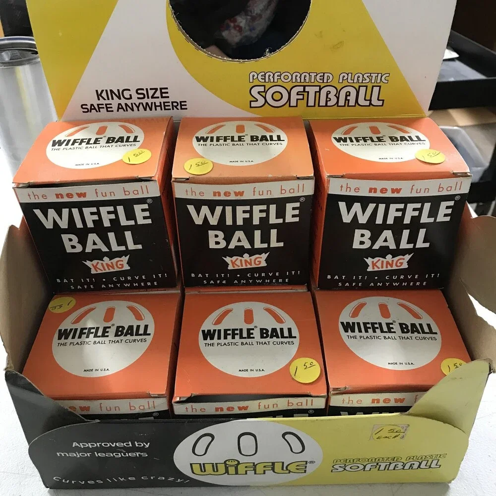 Lot Of 9 Vintage Wiffle Softball King Size Plastic Perforated Ball with Display